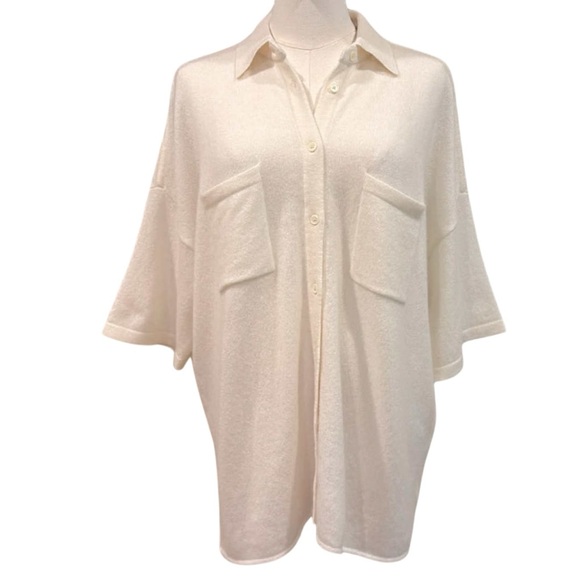 NEW NakedCashmere Ecru Rue Button-Up Cashmere Top Cream White Shirt - Picture 6 of 14